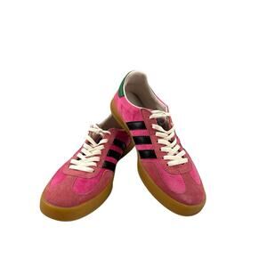Adidas Women’s Gazelle Suede Bold Pink Black Stripes And Green Sz 8.5 /39 READ